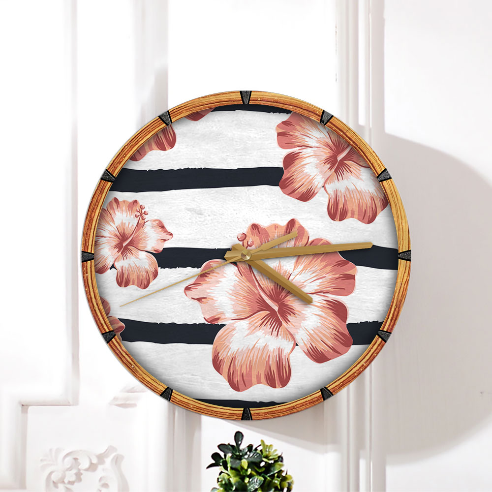 Floral Pink Hibiscus Wall Clock_2_1