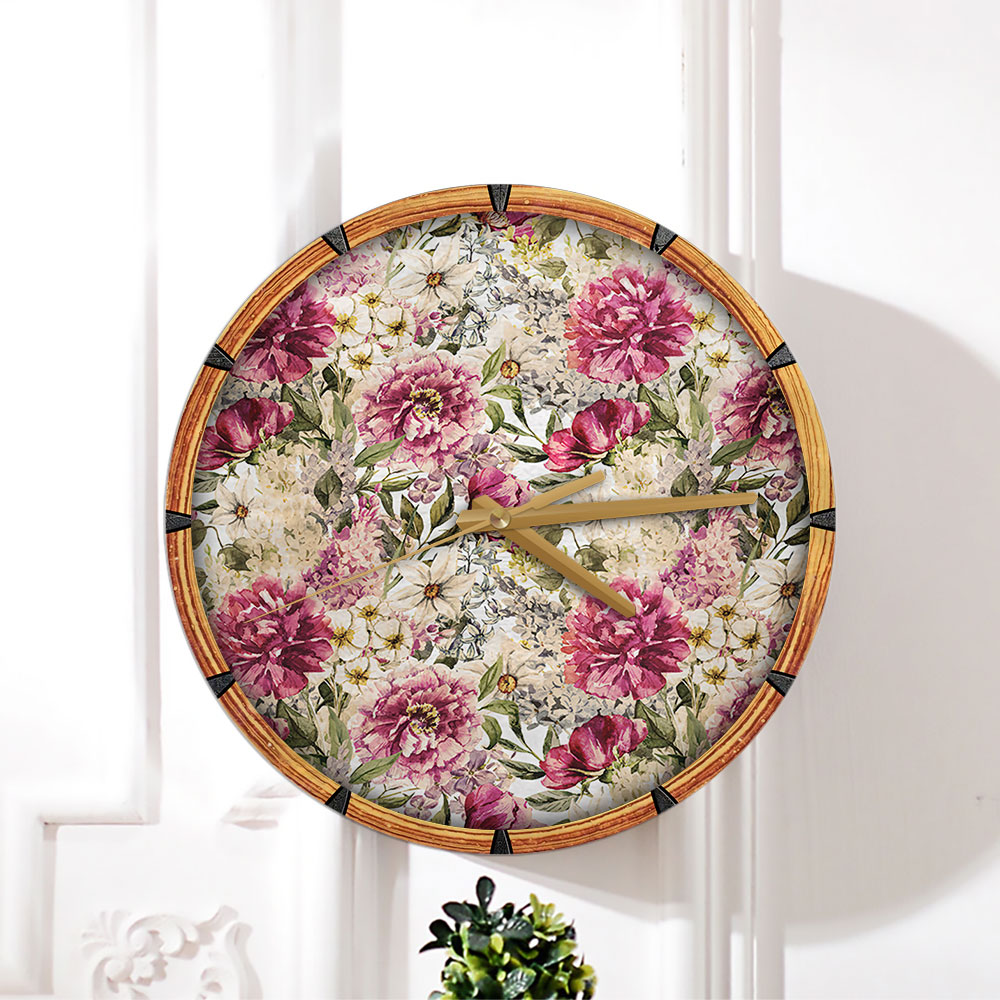 Floral Vintage Peony Wall Clock_2_1
