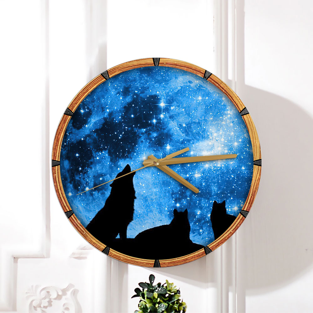 Galaxy Moonlight Wolf Wall Clock_2_1