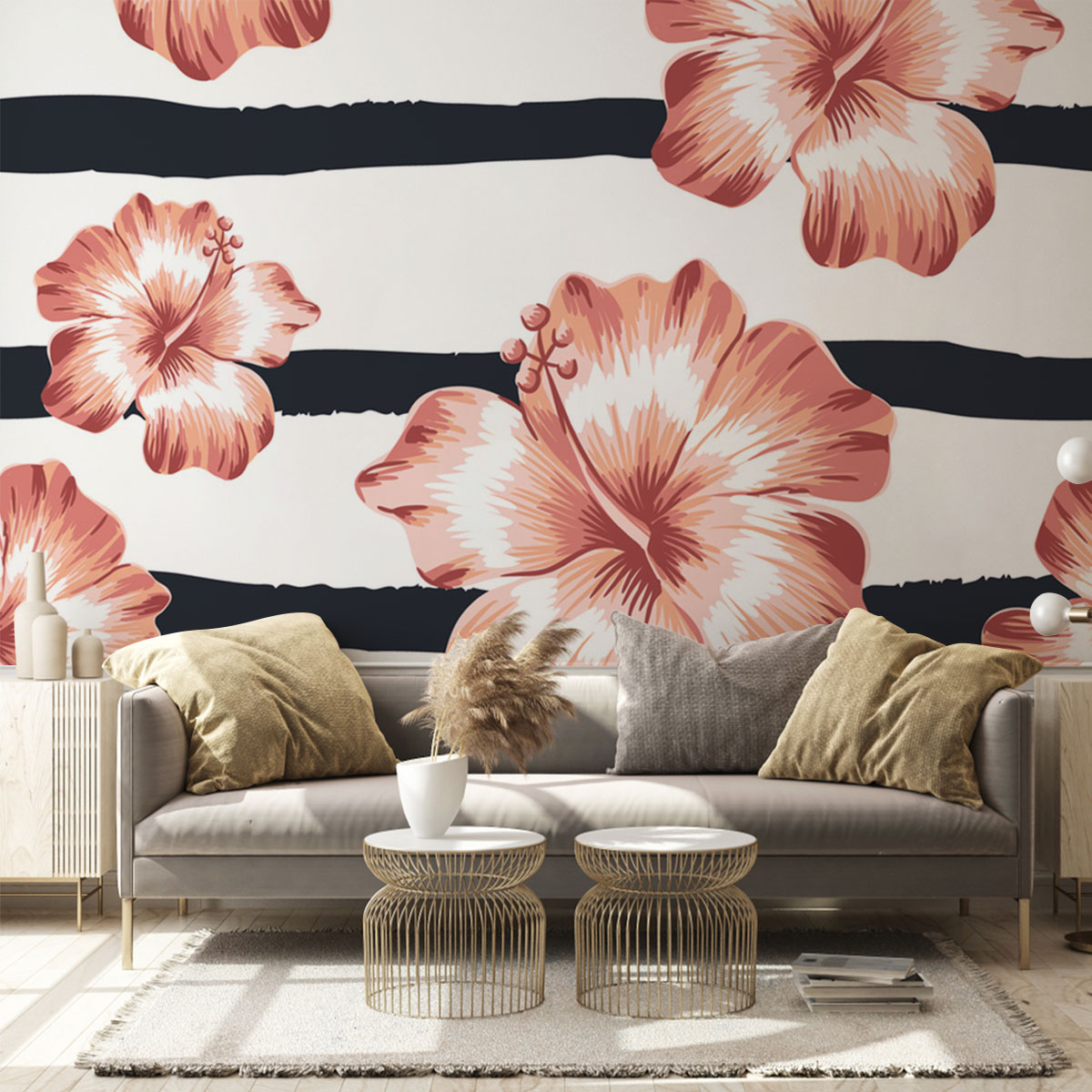 Floral Pink Hibiscus Wall Mural_2_1