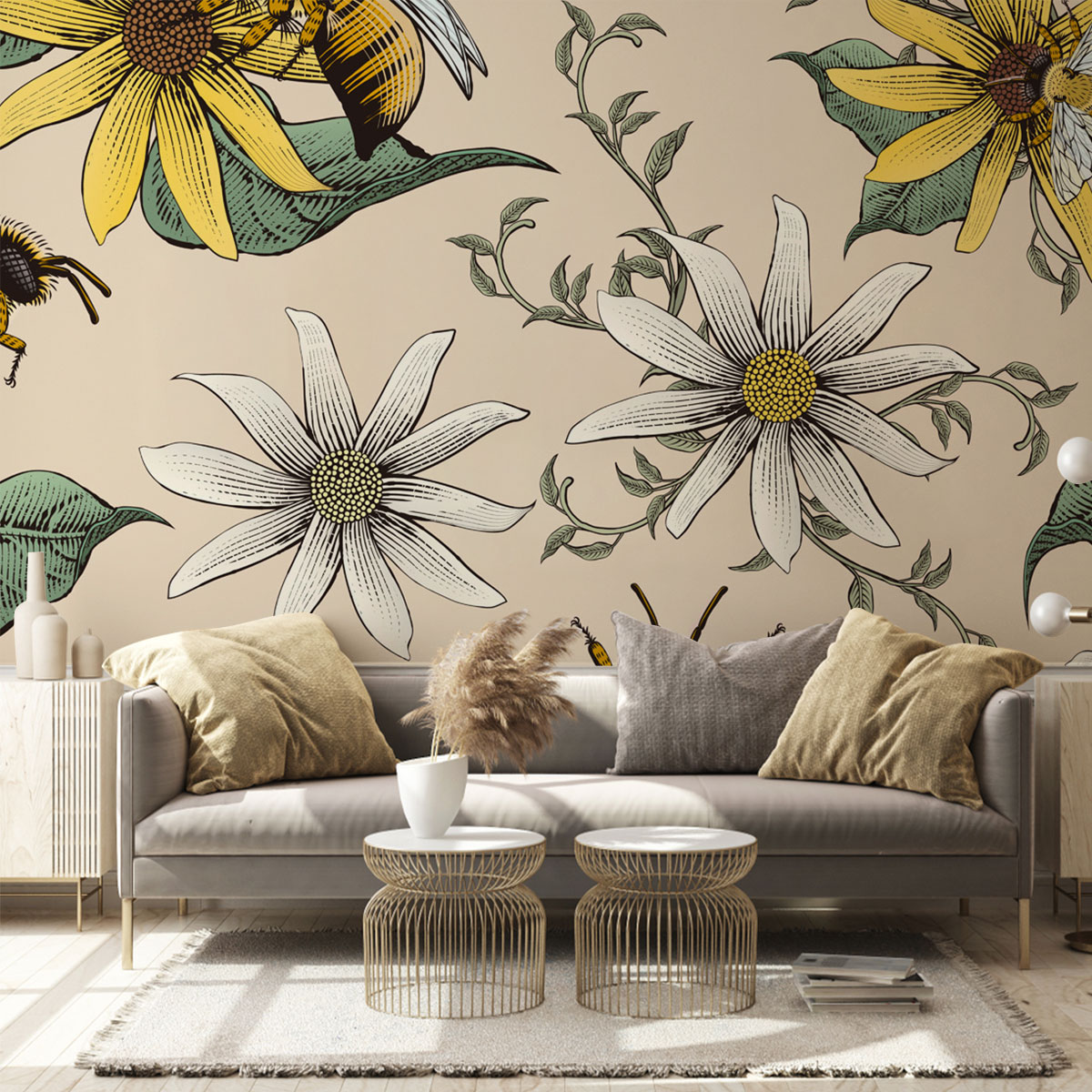 Flower And Bee Wall Mural_2_1