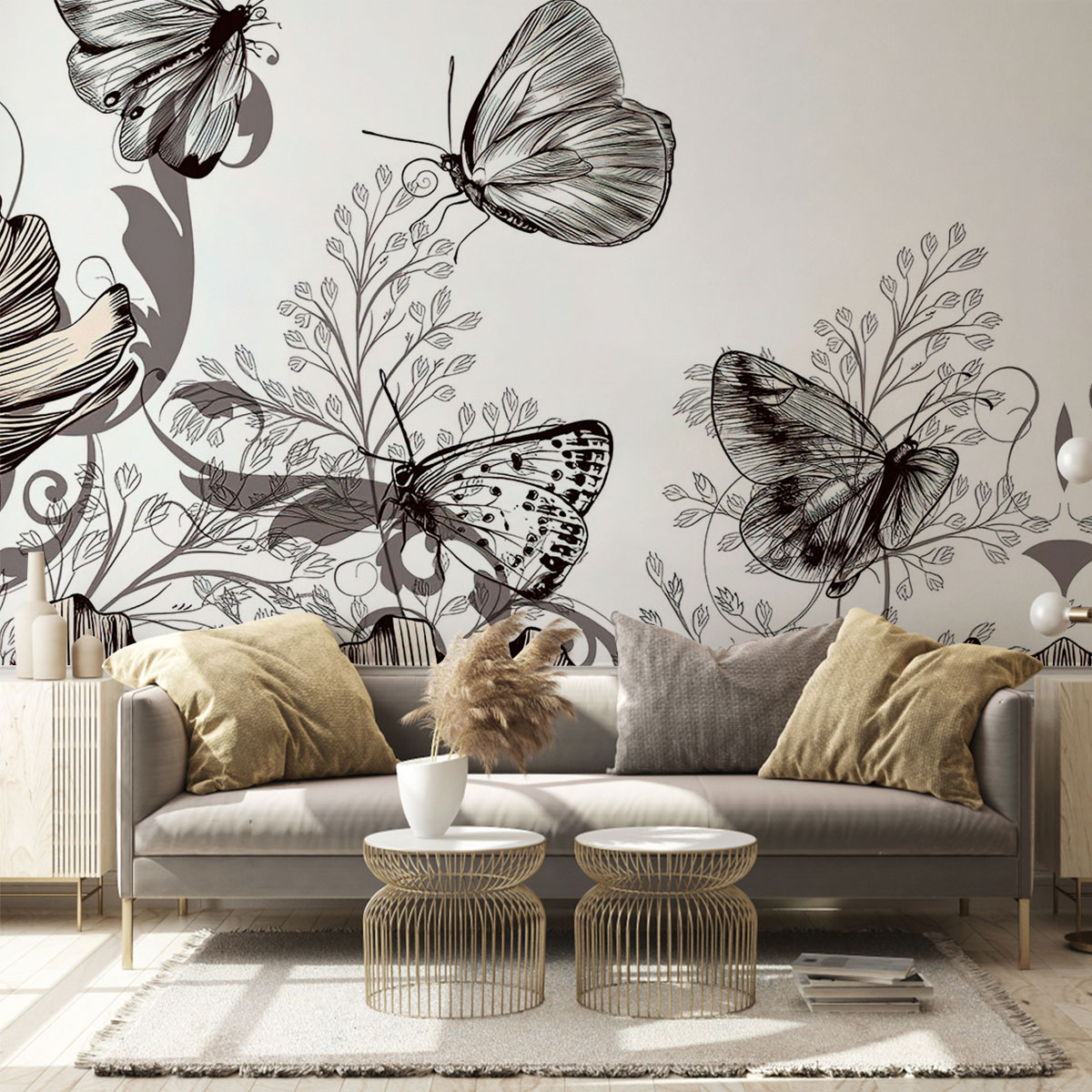 Flower And Butterfly Wall Mural_2_1