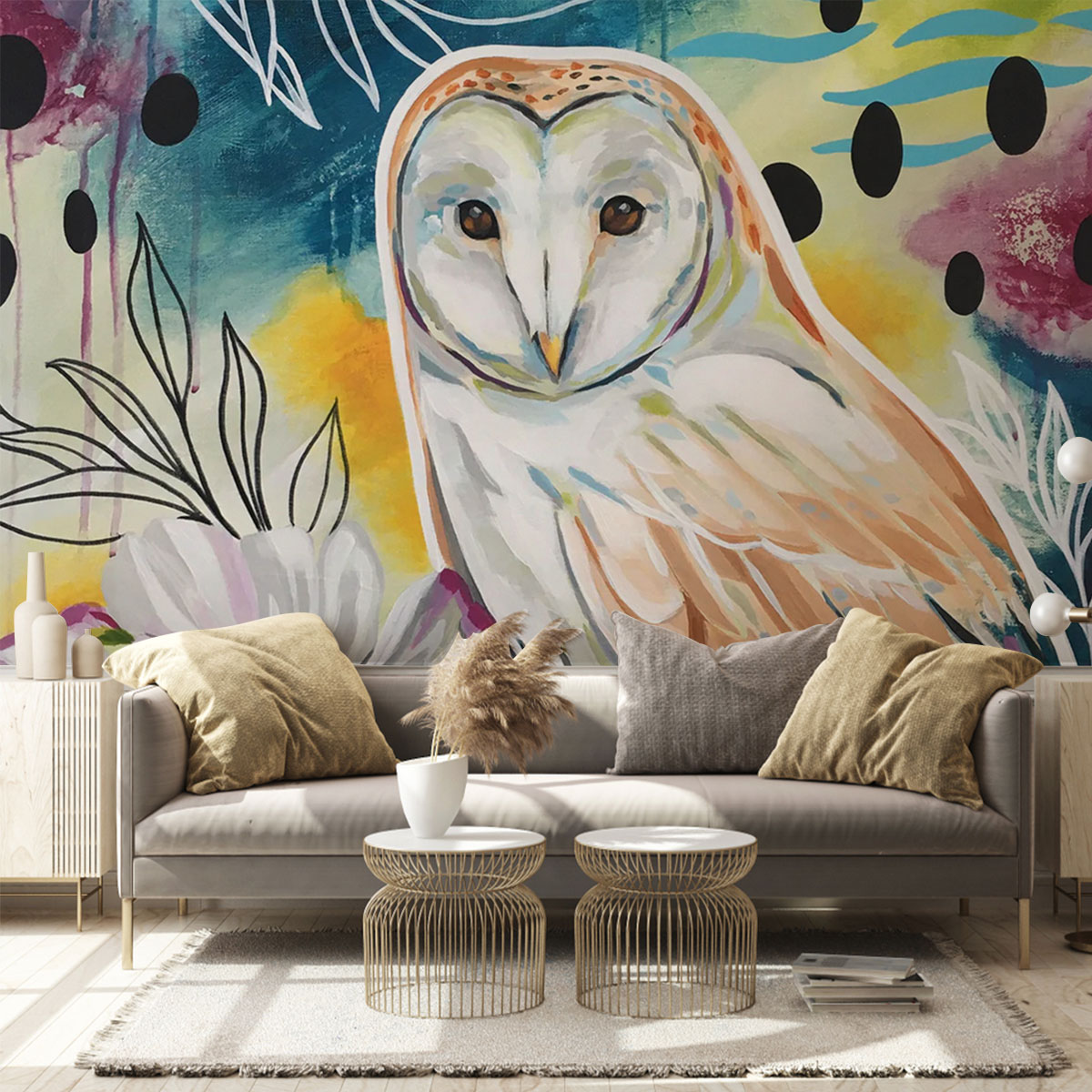 Flower Owl Wall Mural_2_1