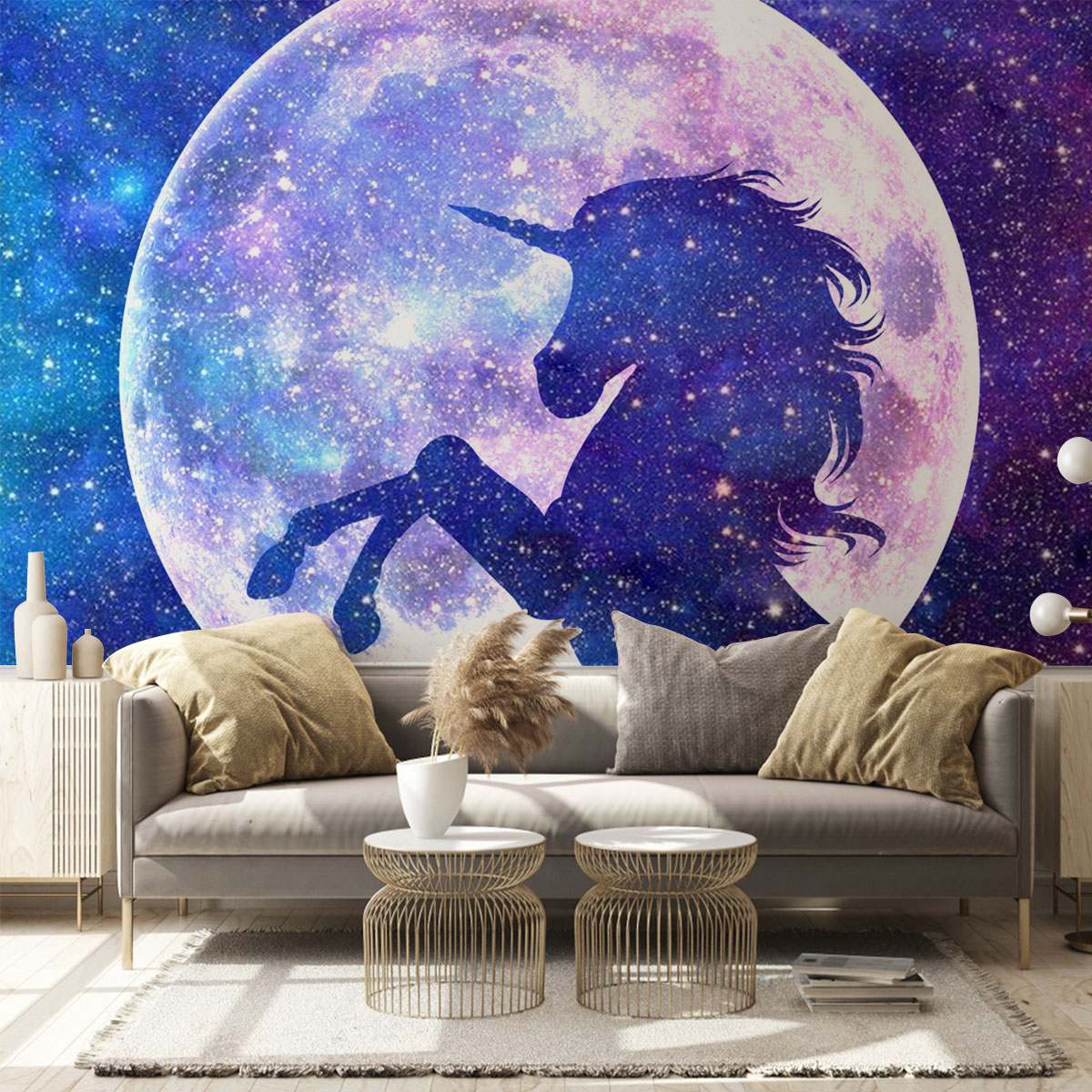 Galaxy Moon Unicorn Wall Mural_2_1