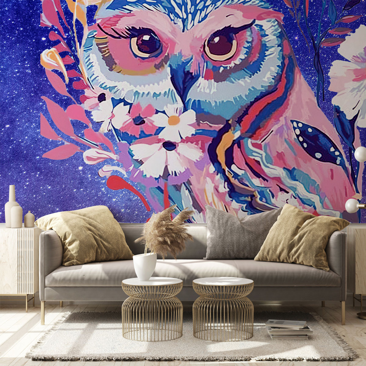 Galaxy Pink Owl Wall Mural_2_1