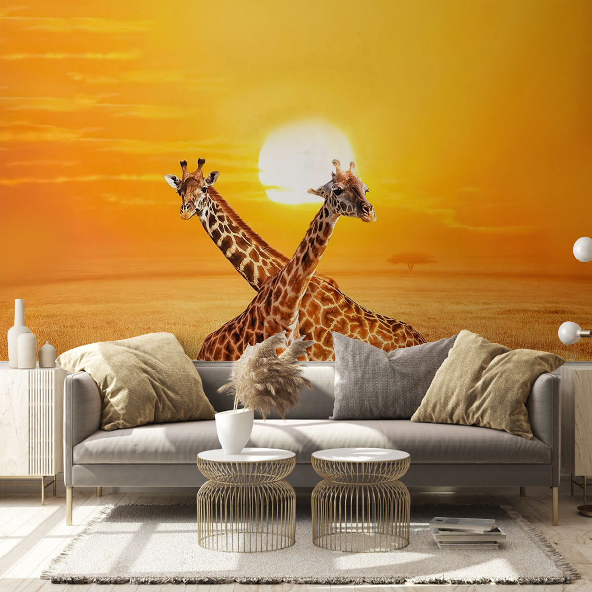 Giraffe Under The Sunset Wall Mural_2_1