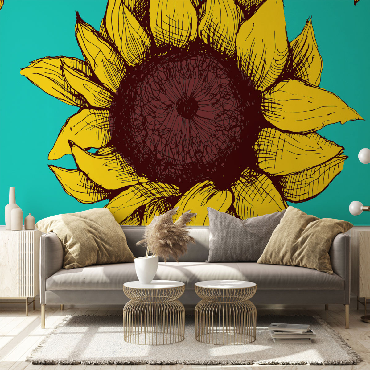 Green Sunflower Wall Mural_2_1