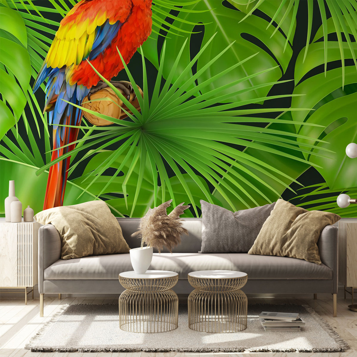 Green Tropical Parrot Wall Mural_2_1