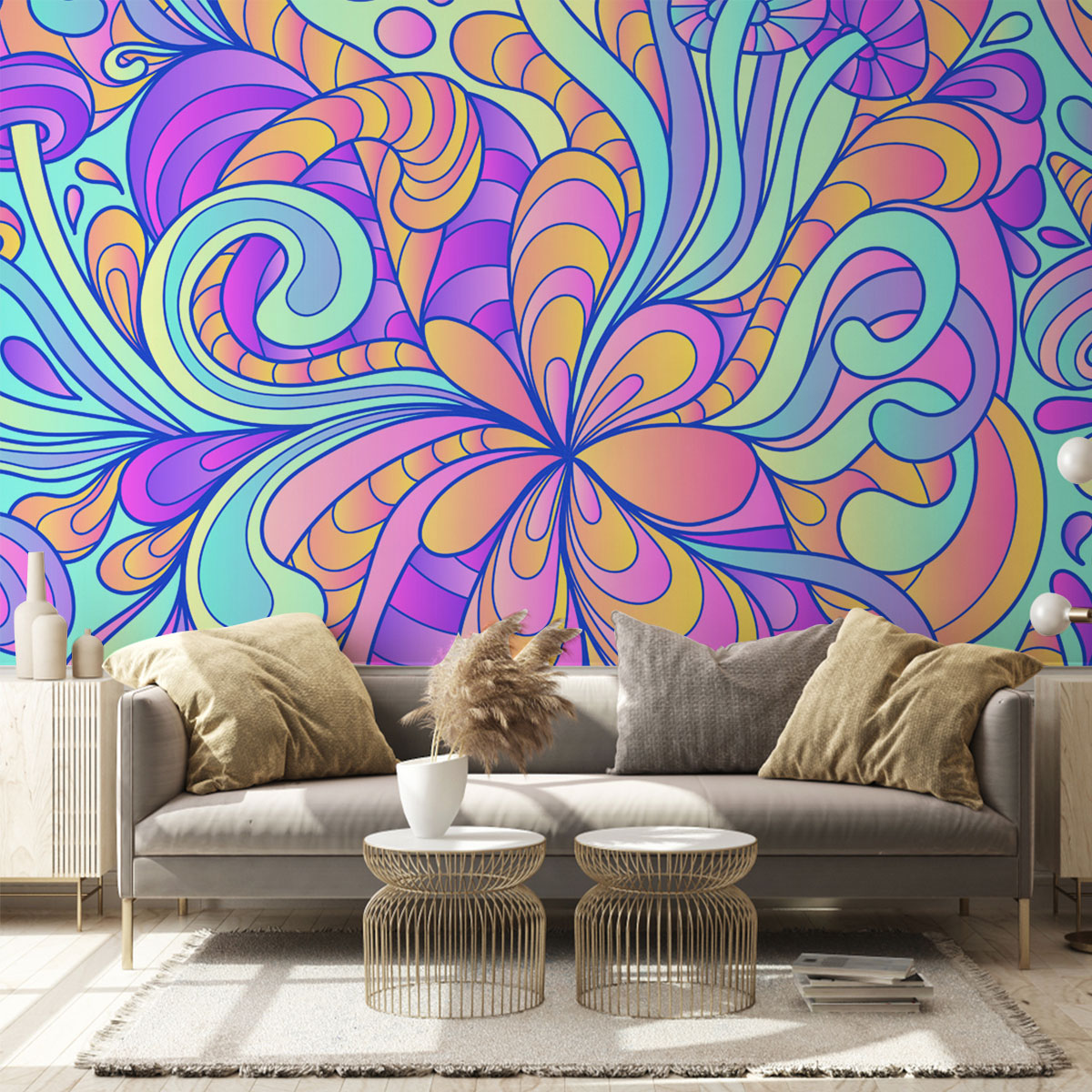 Hippie Psychedelic Flower Wall Mural_2_1