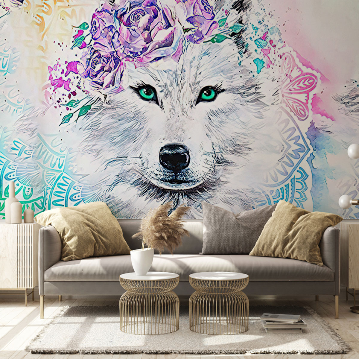 Lotus Tie Dye Wolf Wall Mural_2_1