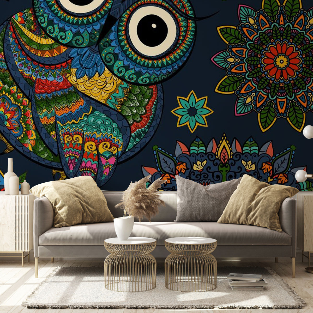 Mandala Blue Owl Wall Mural_2_1