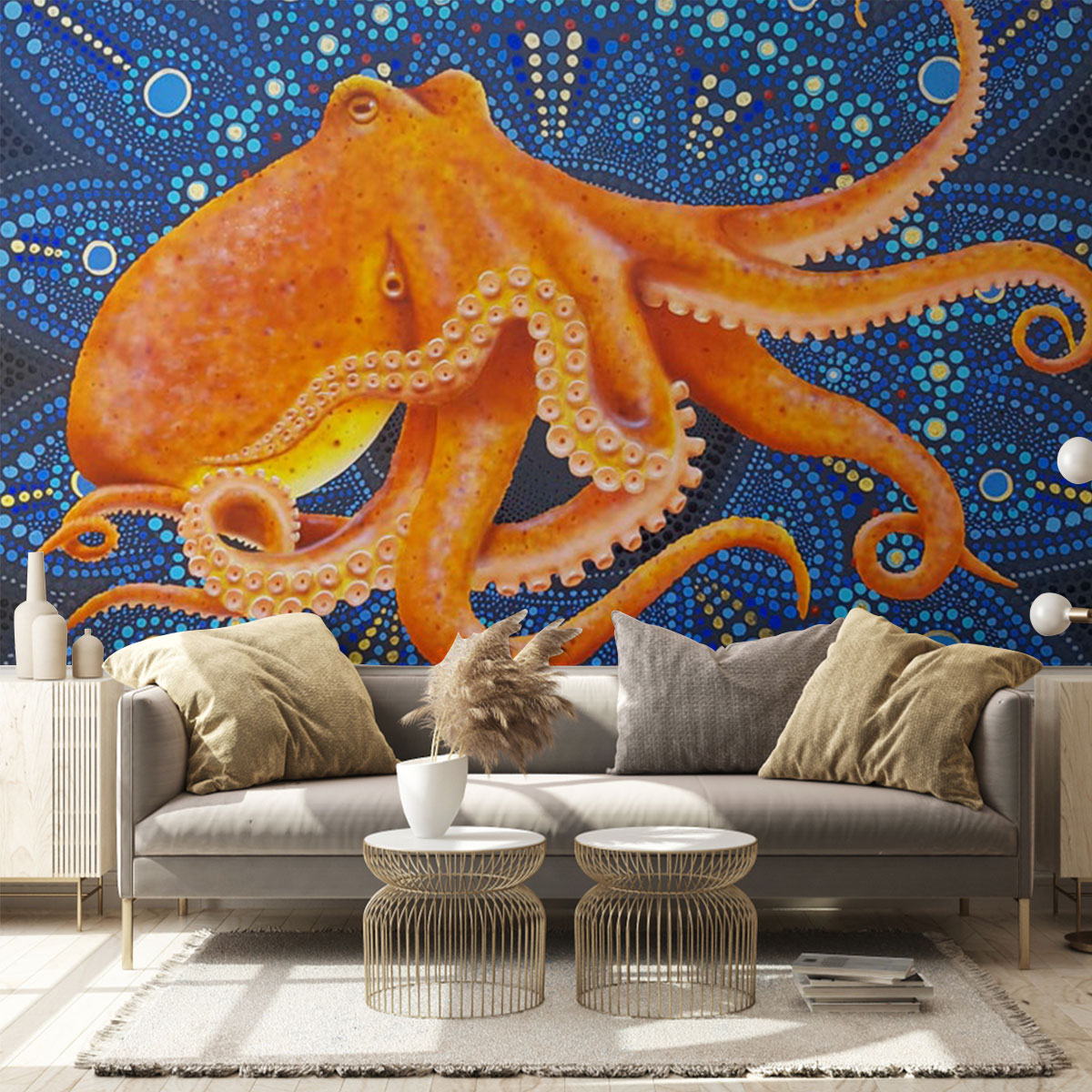 Mandala Orange Octopus Wall Mural_2_1