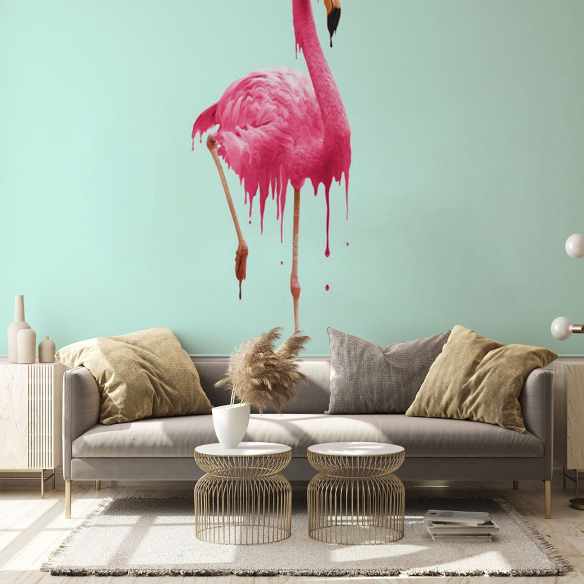 Mint Flamingo Wall Mural_2_1