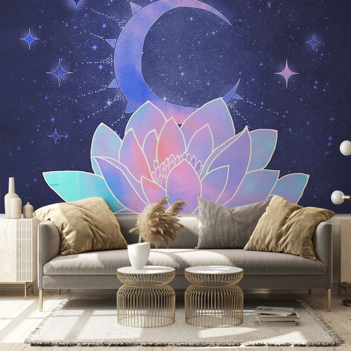 Moon And Lotus Wall Mural_2_1