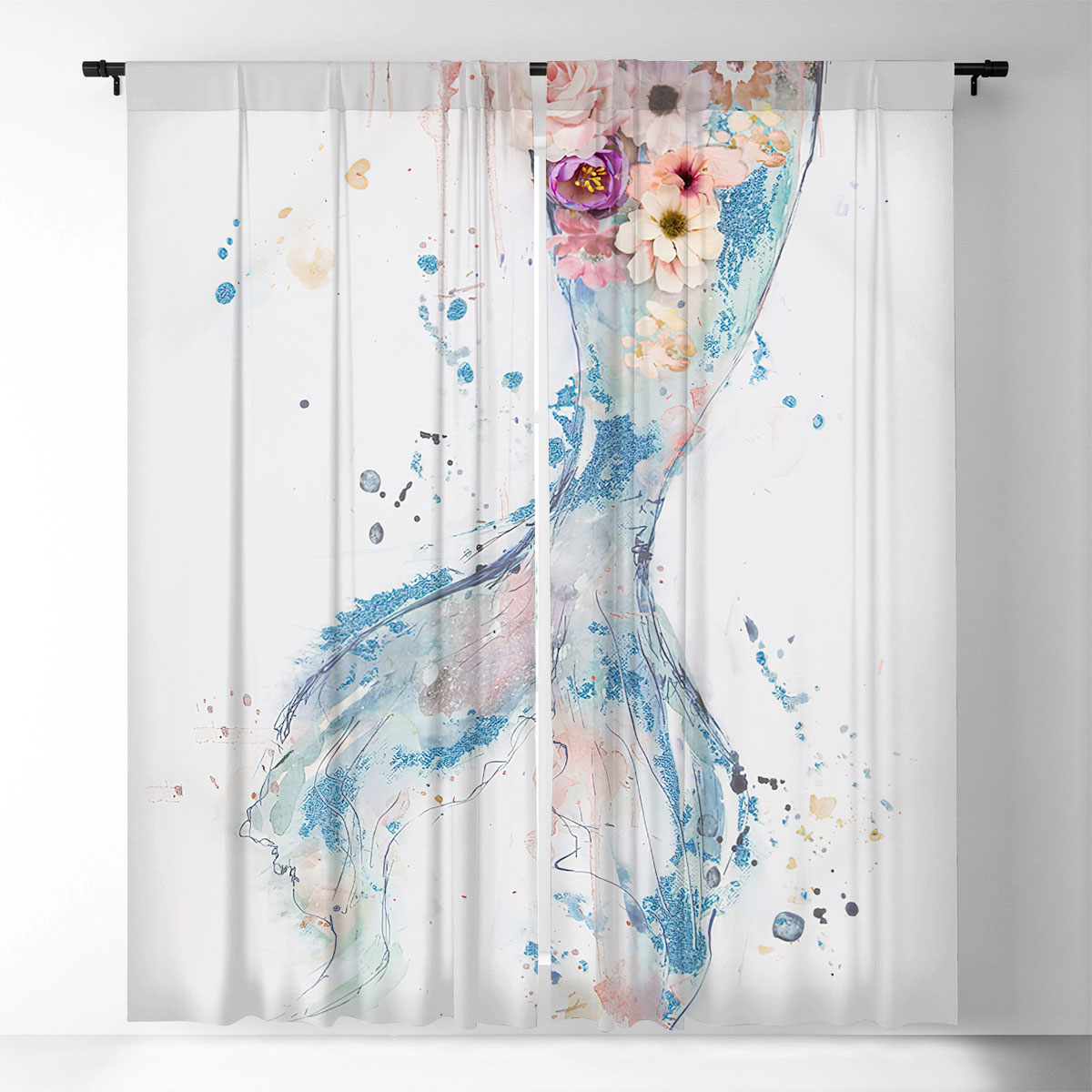 Floral Mermaid Tail Window Curtain_2_1