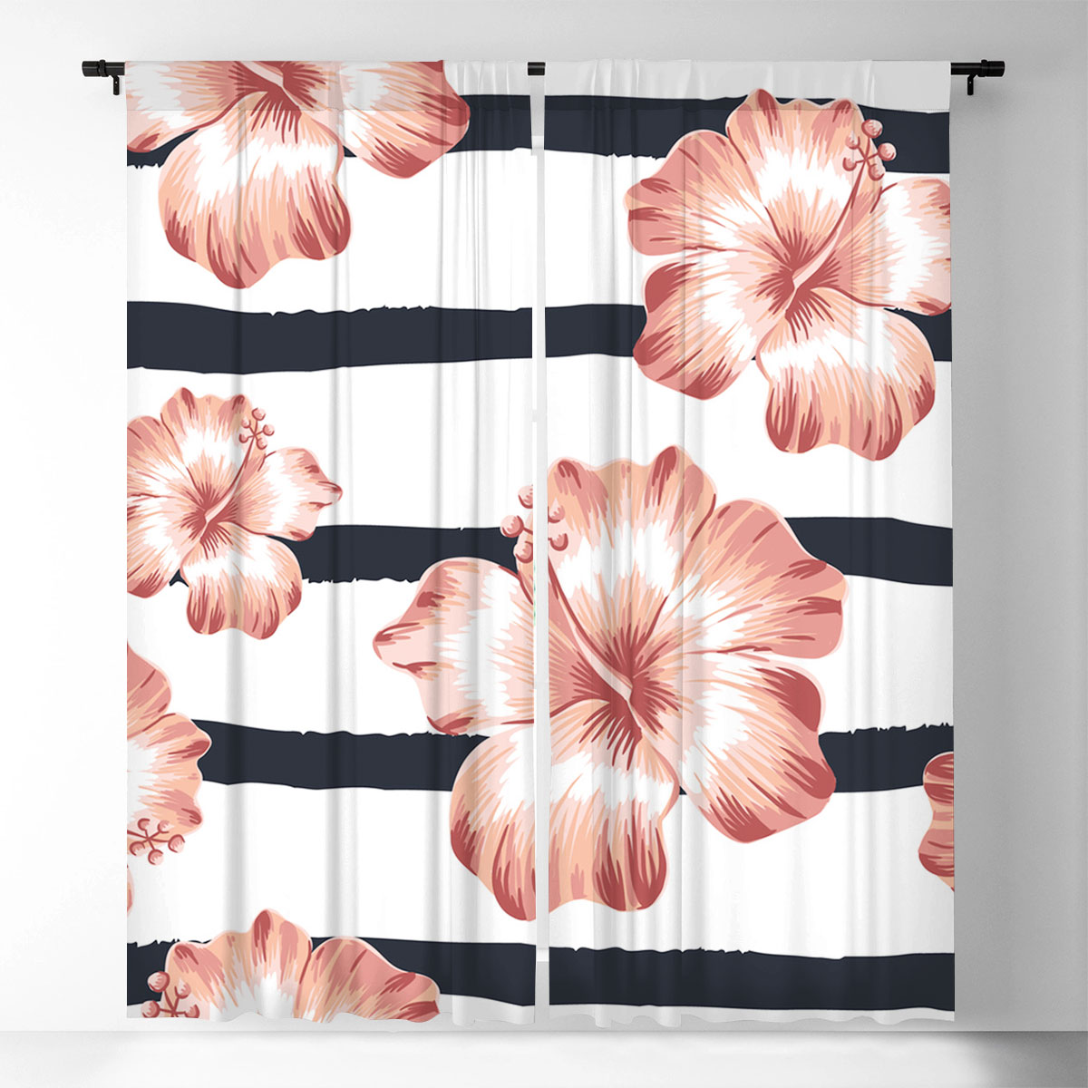 Floral Pink Hibiscus Window Curtain_2_1
