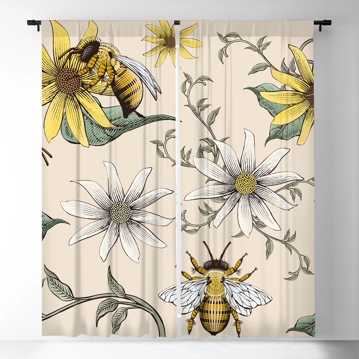 Flower And Bee Window Curtain_2_1