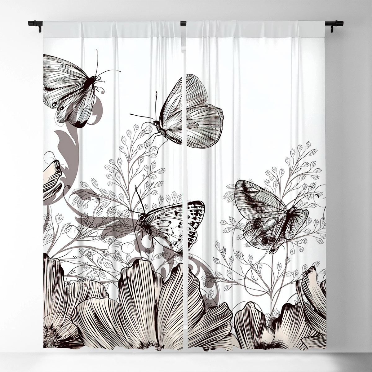 Flower And Butterfly Window Curtain_2_1