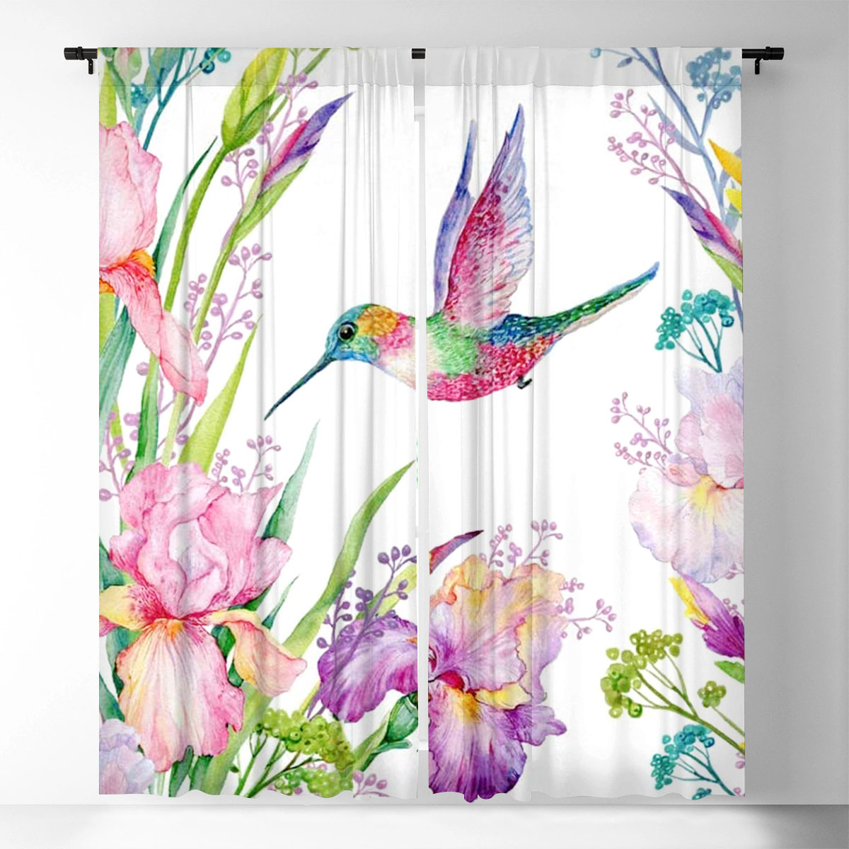 Flower Humming Bird Window Curtain_2_1