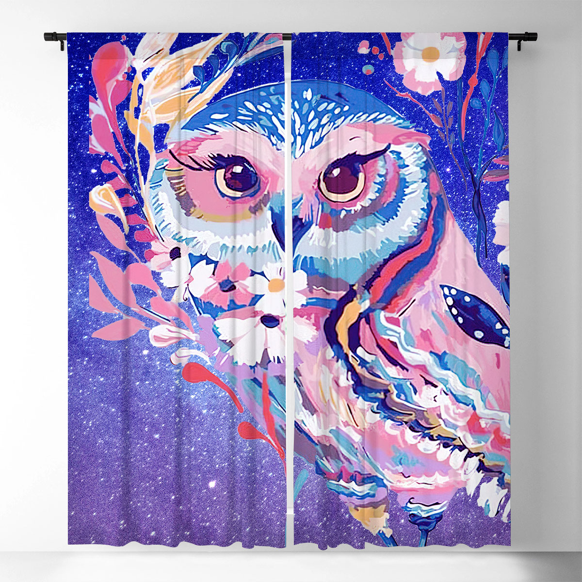 Galaxy Pink Owl Window Curtain_2_1