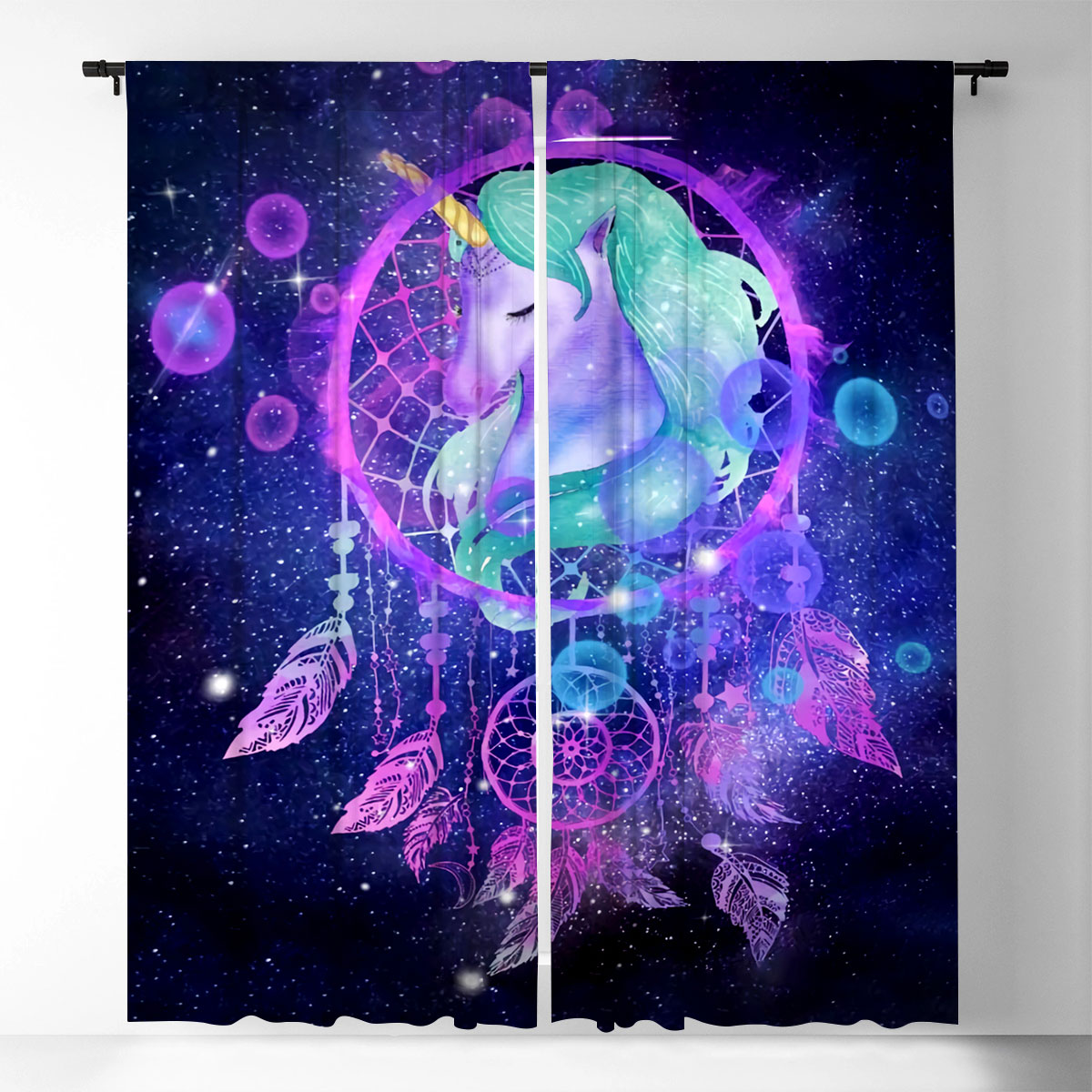 Galaxy Unicorn With Dream Catcher Window Curtain_2_1