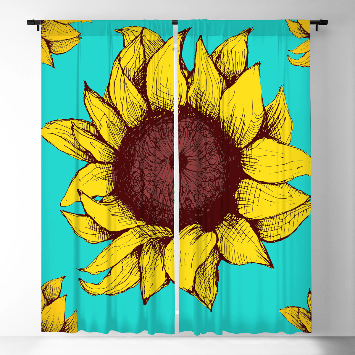 Green Sunflower Window Curtain_2_1
