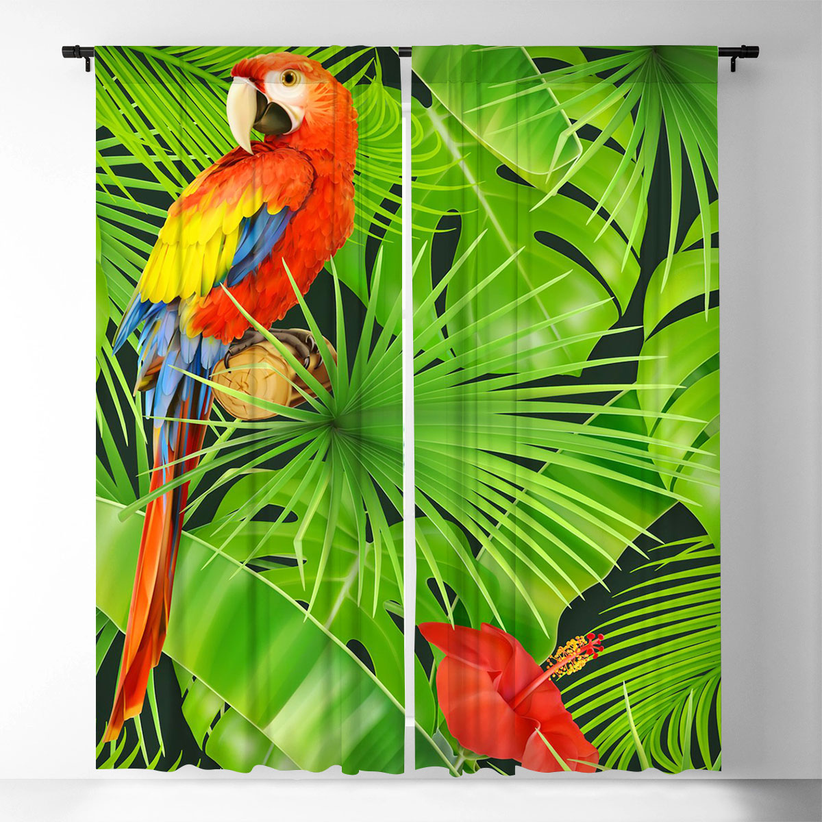 Green Tropical Parrot Window Curtain_2_1