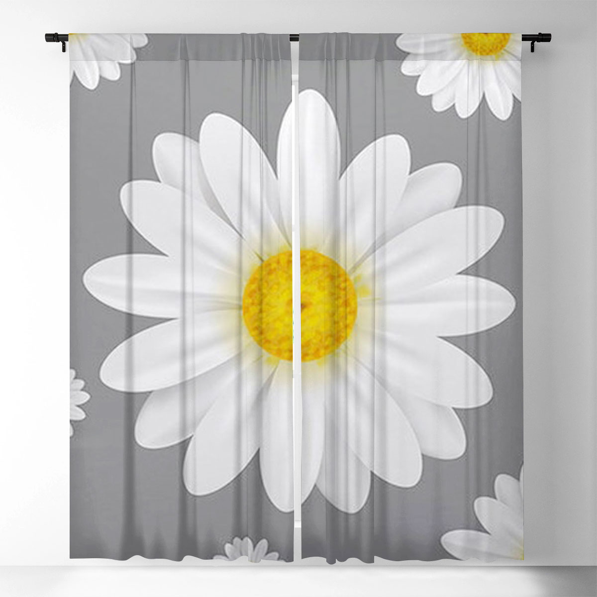Grey White Daisy Window Curtain_2_1