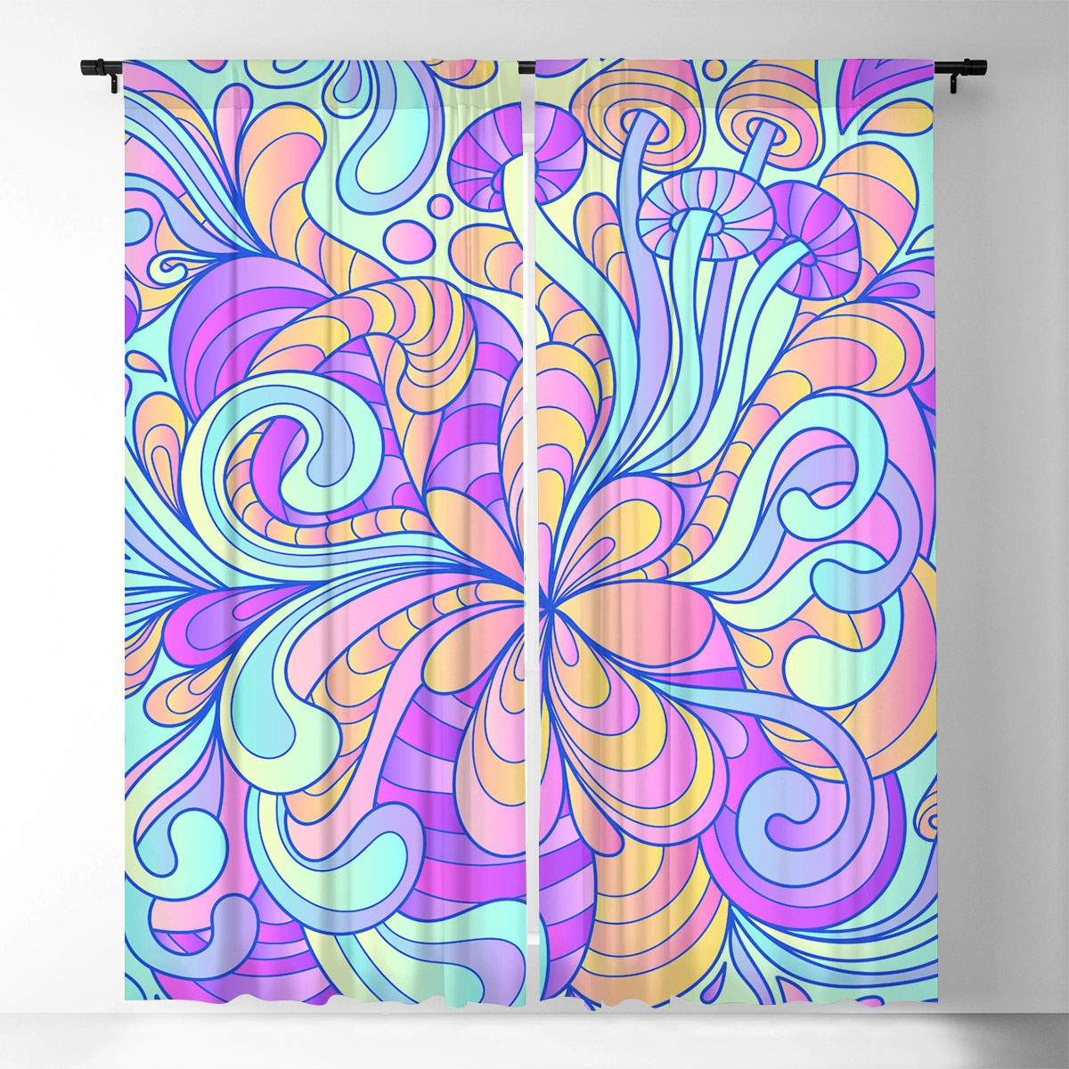 Hippie Psychedelic Flower Window Curtain_2_1