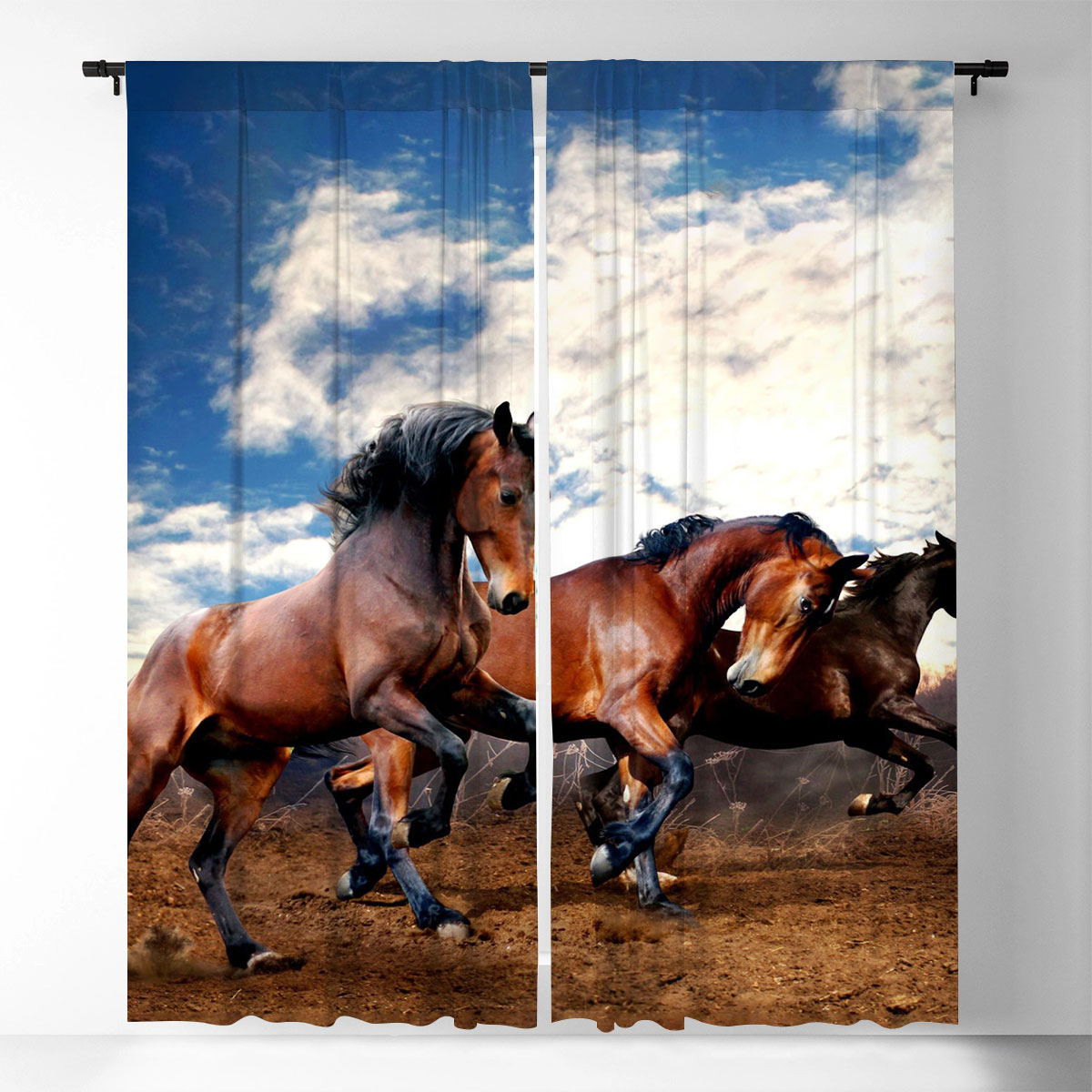 Horse Running On The Mountain Window Curtain_2_1