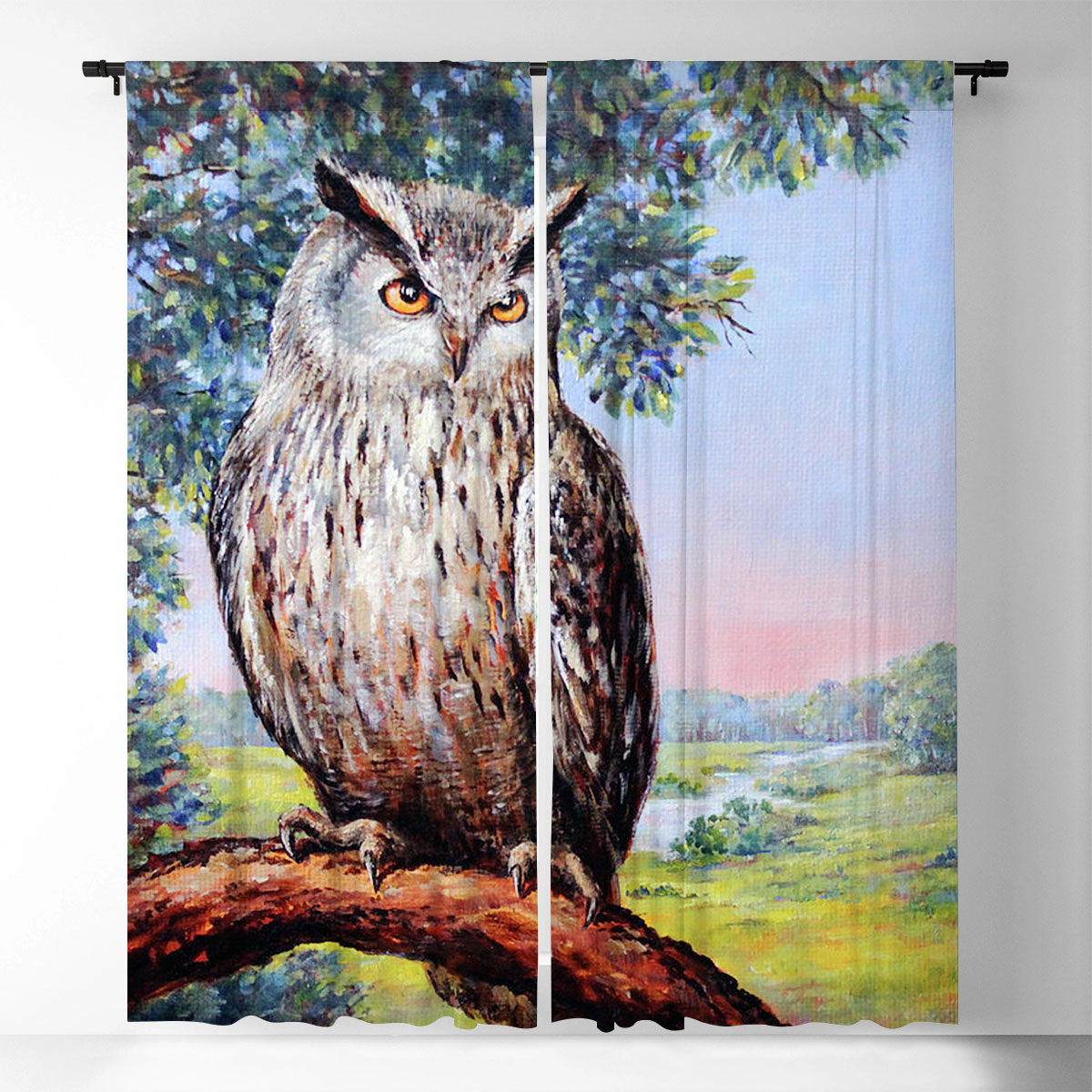 Landscape With Owl Window Curtain_2_1