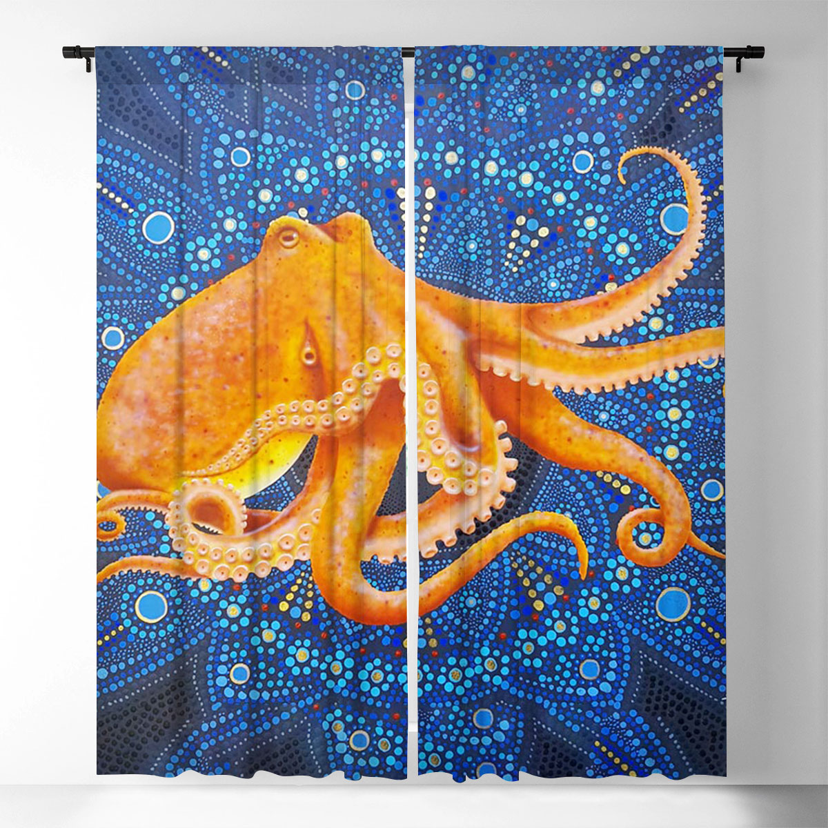 Mandala Orange Octopus Window Curtain_2_1