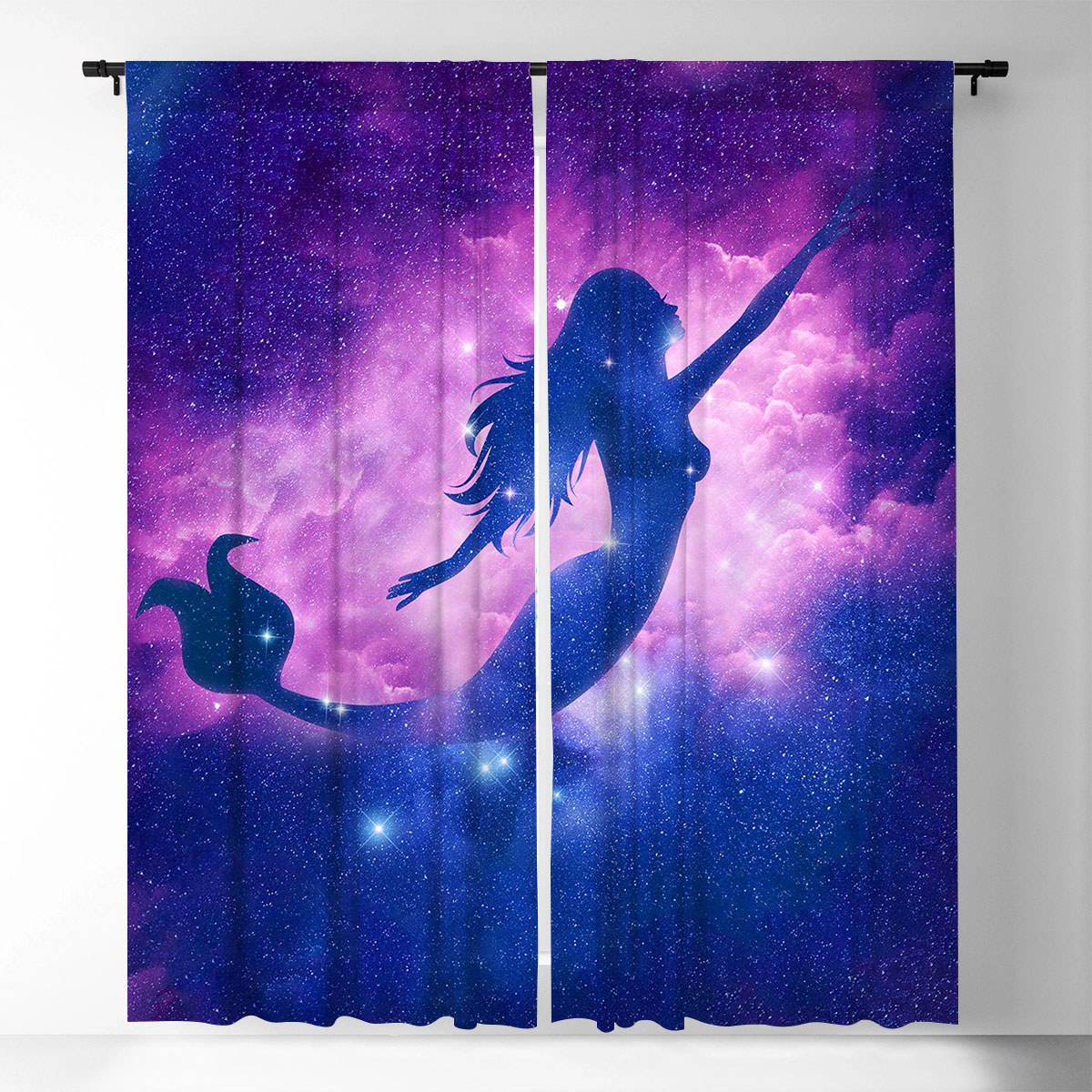 Mermaid In Galaxy Space Window Curtain_2_1
