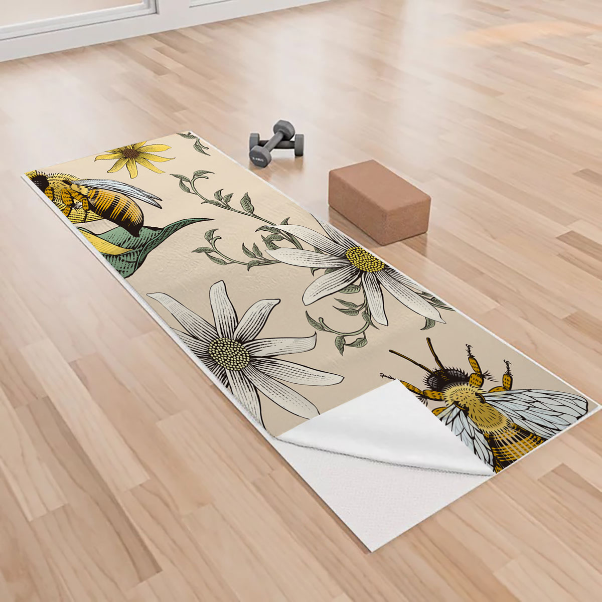 Flower And Bee Yoga Towels_2_1
