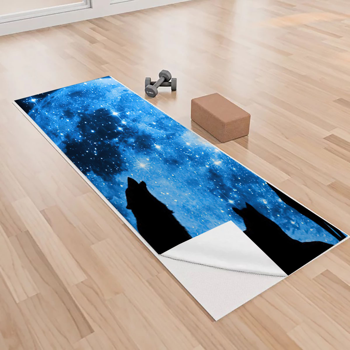 Galaxy Moonlight Wolf Yoga Towels_2_1