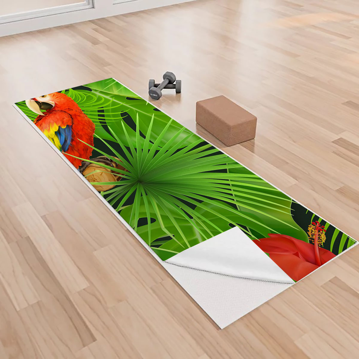 Green Tropical Parrot Yoga Towels_2_1