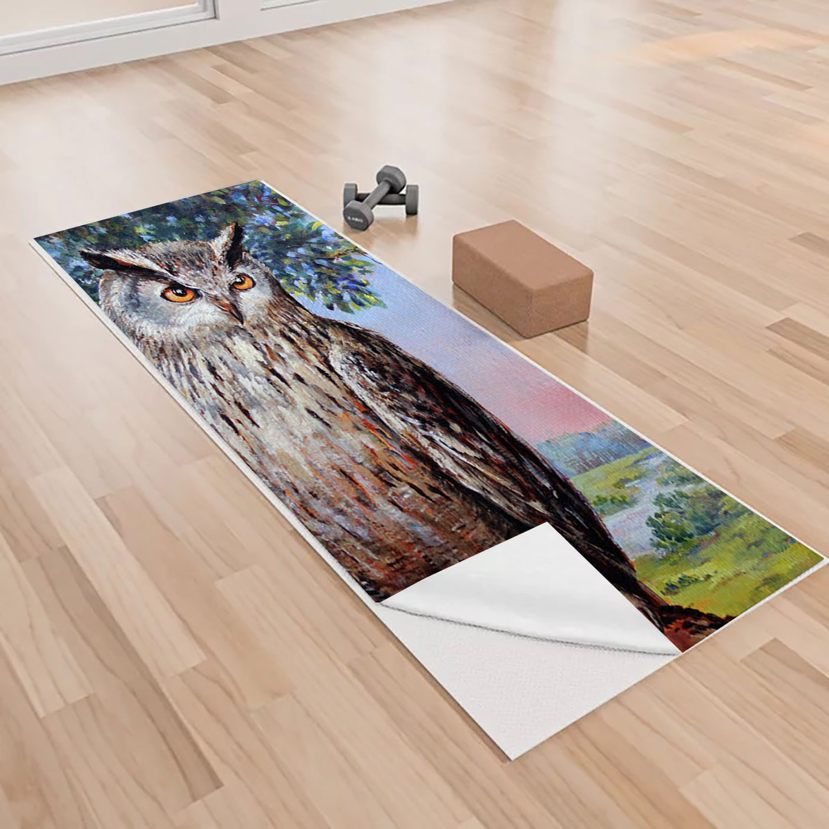 Landscape With Owl Yoga Towels_2_1