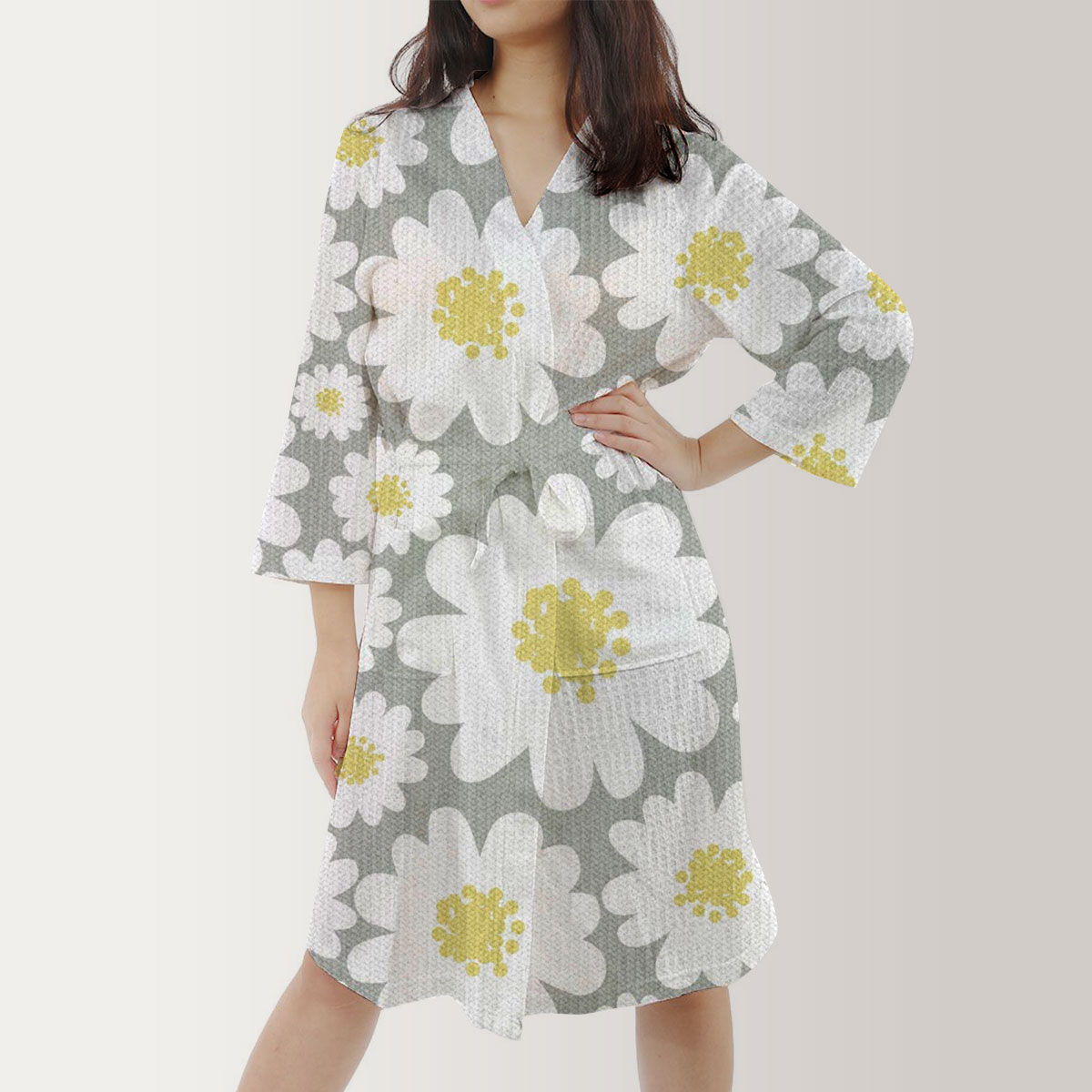 Flower Daisy Satin Kimono Robe