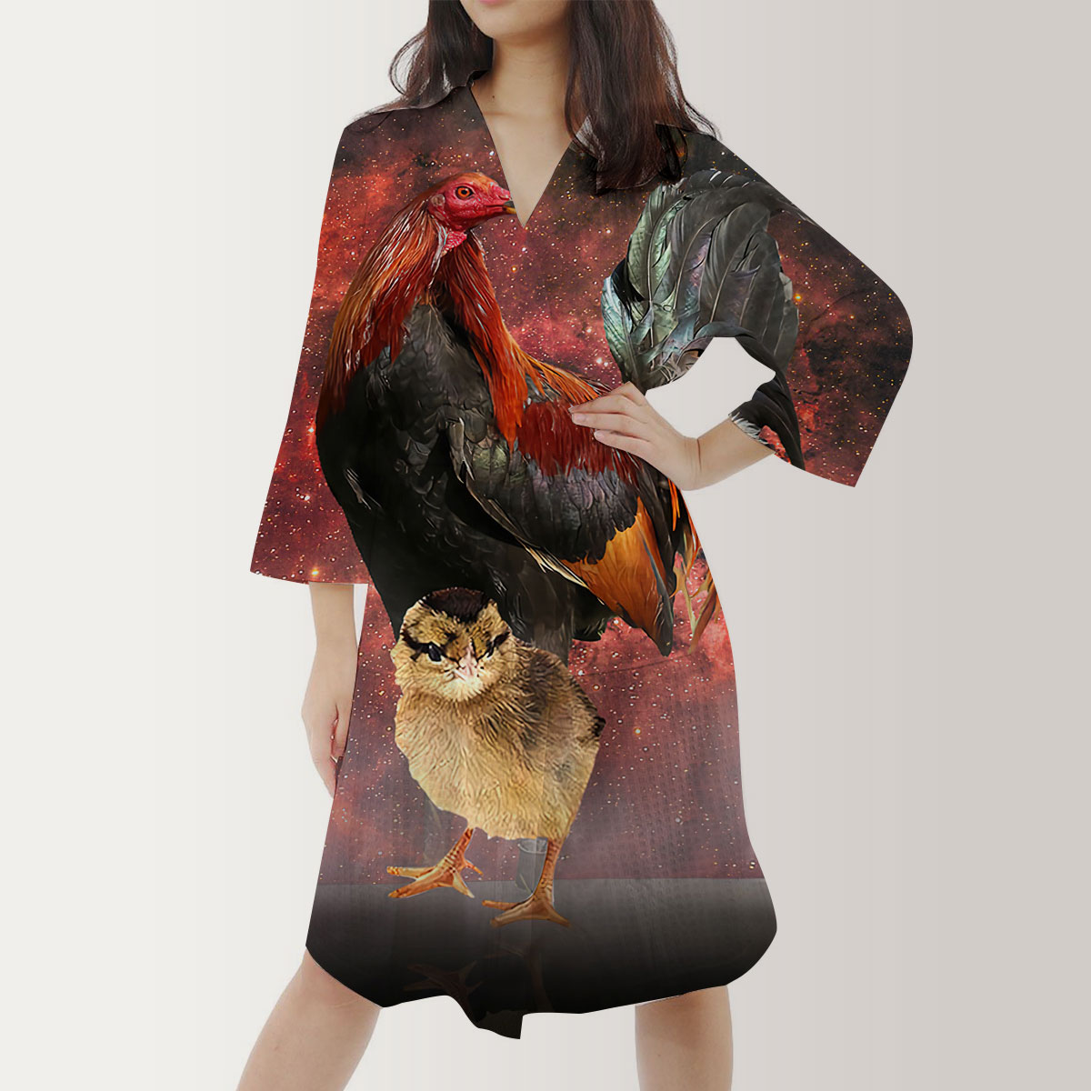 Galaxy Chicken Satin Kimono Robe