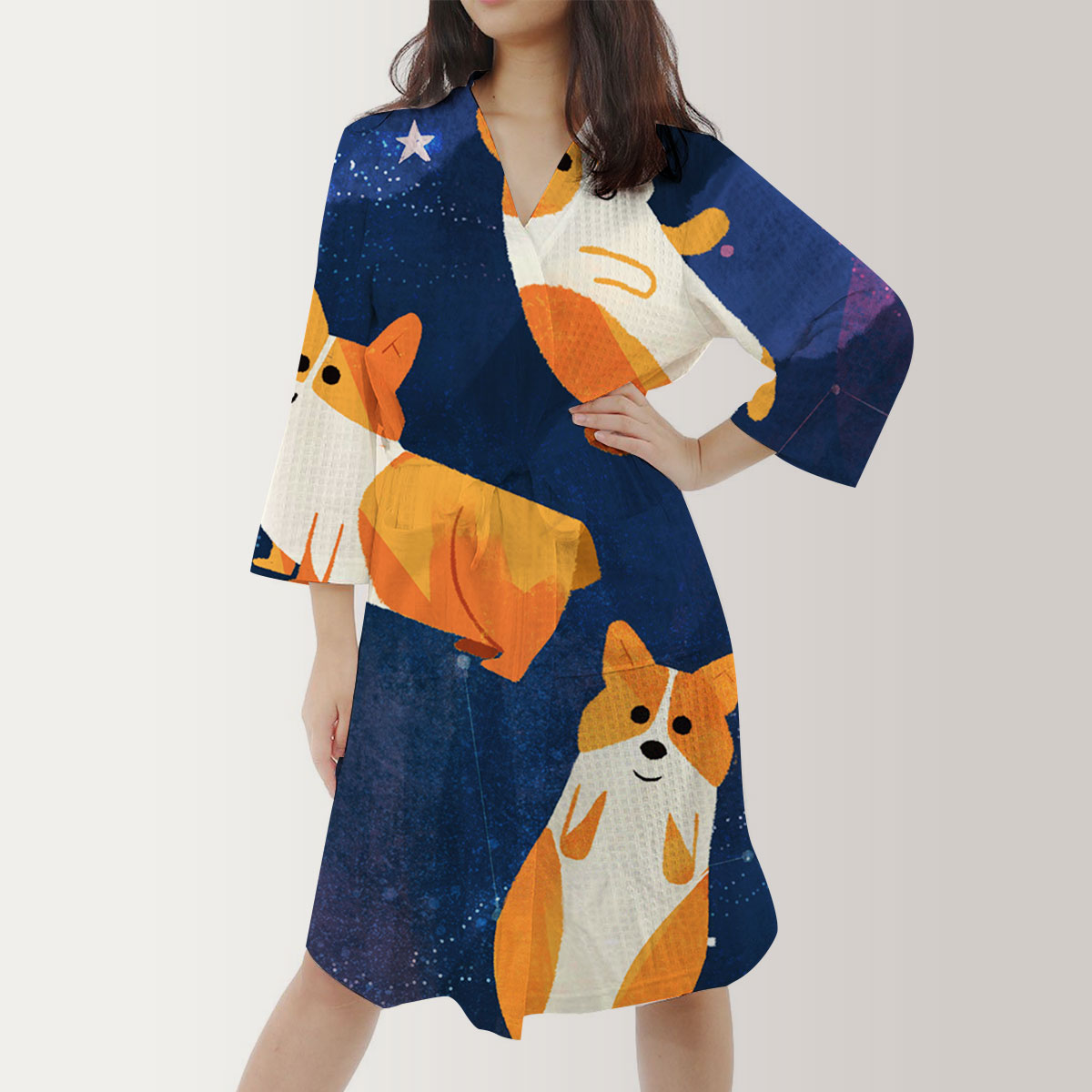 Galaxy Cute Dog Satin Kimono Robe