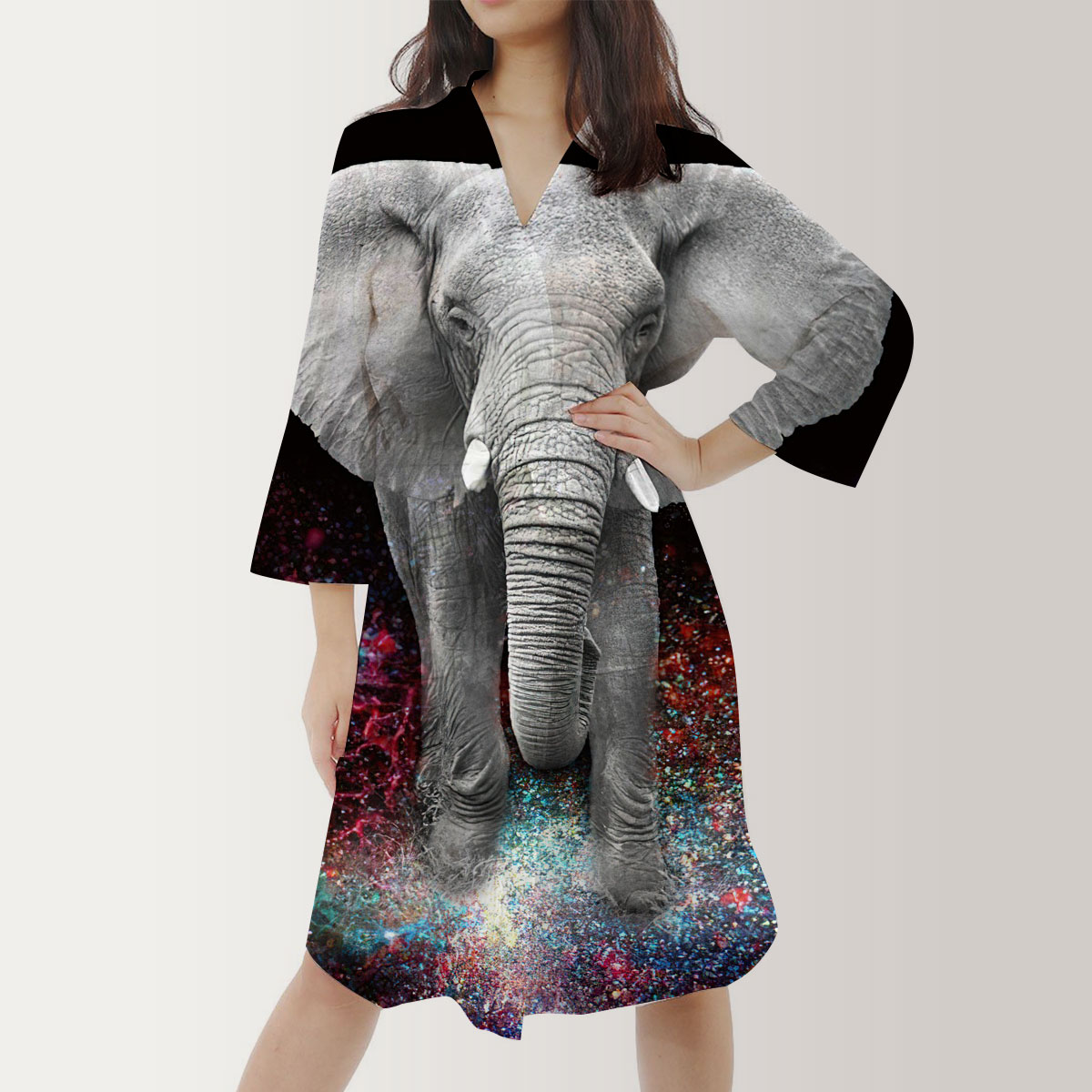 Galaxy Elephant Satin Kimono Robe