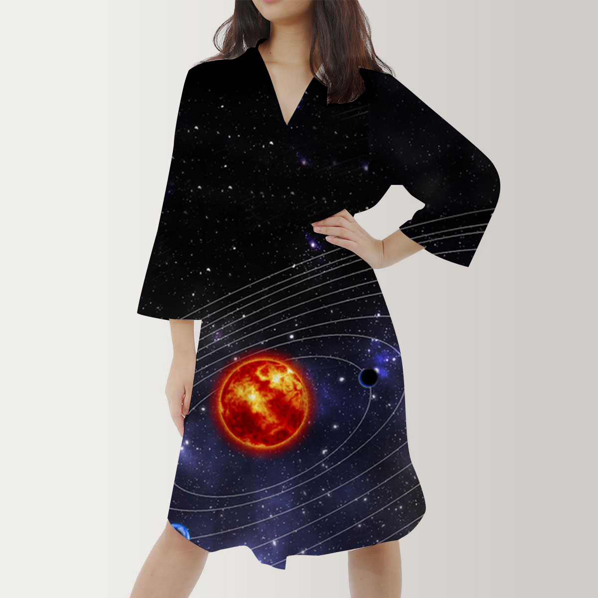 Galaxy Planet Satin Kimono Robe