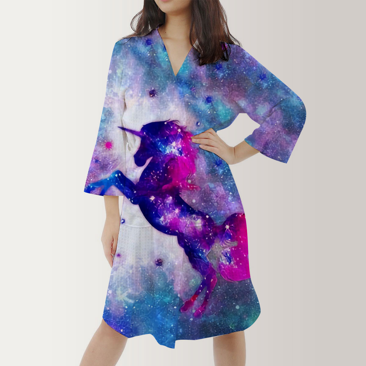 Galaxy Unicorn Satin Kimono Robe