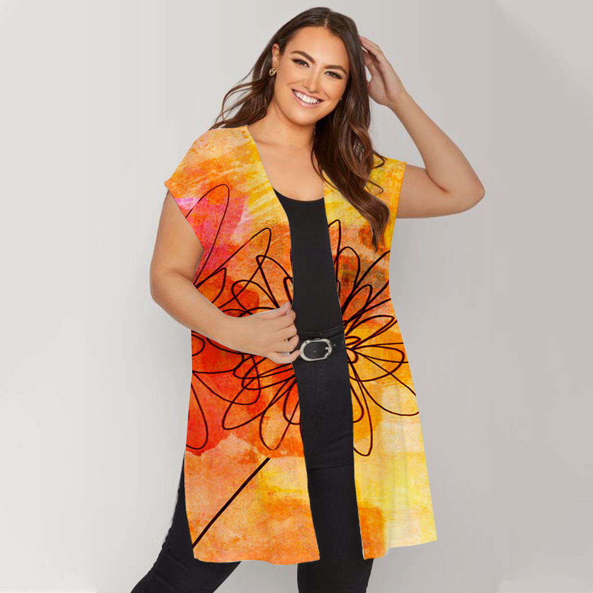 Floral Whimsy Abstract Short Sleeve Cardigan