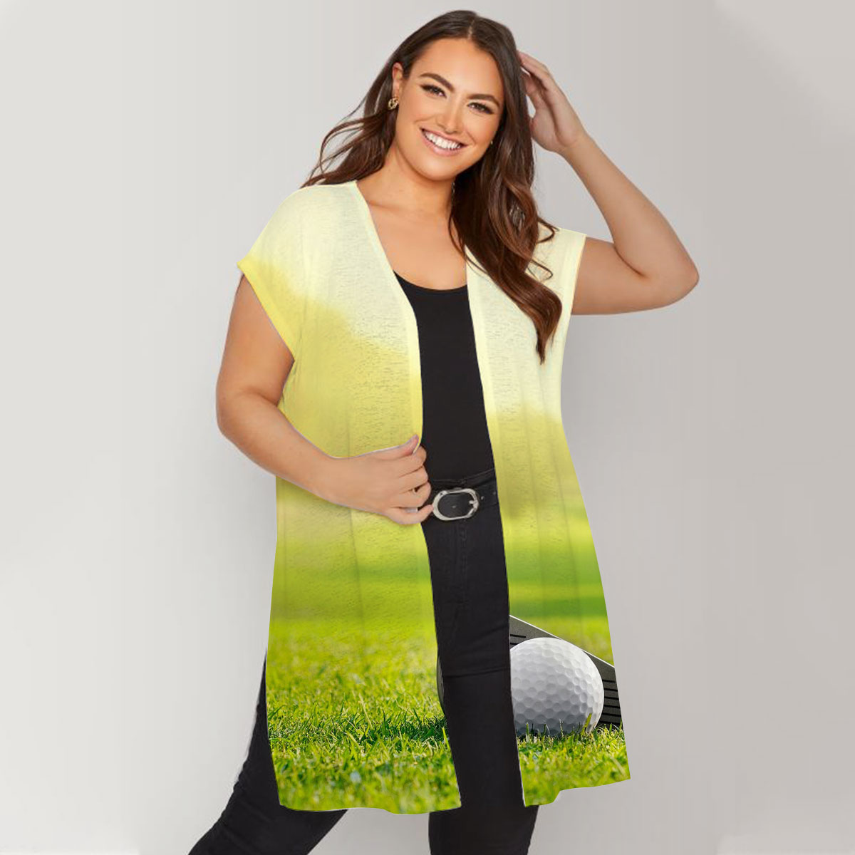 Golf Tools On Grass Short Sleeve Cardigan