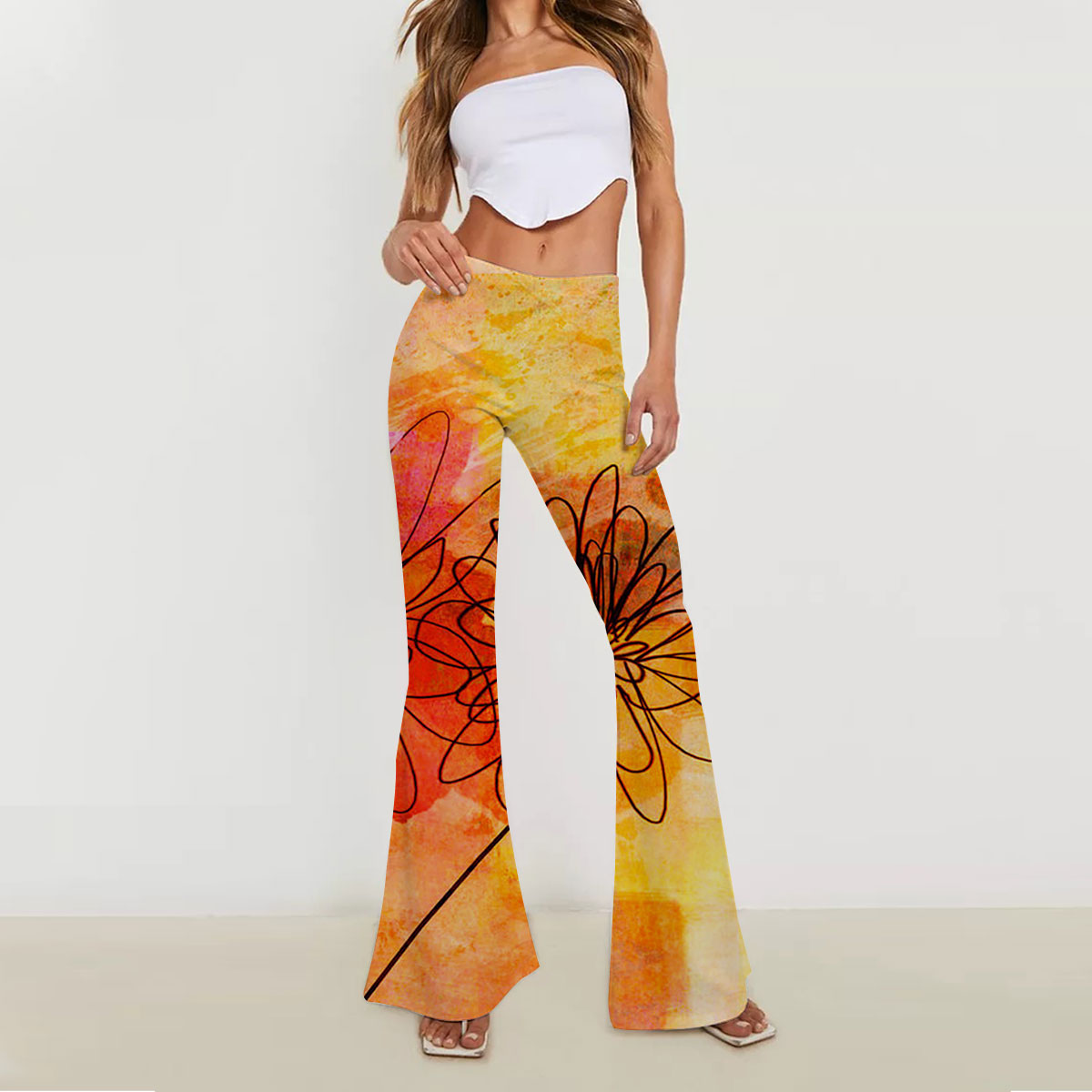 Floral Whimsy Abstract Skinny Flare Pants
