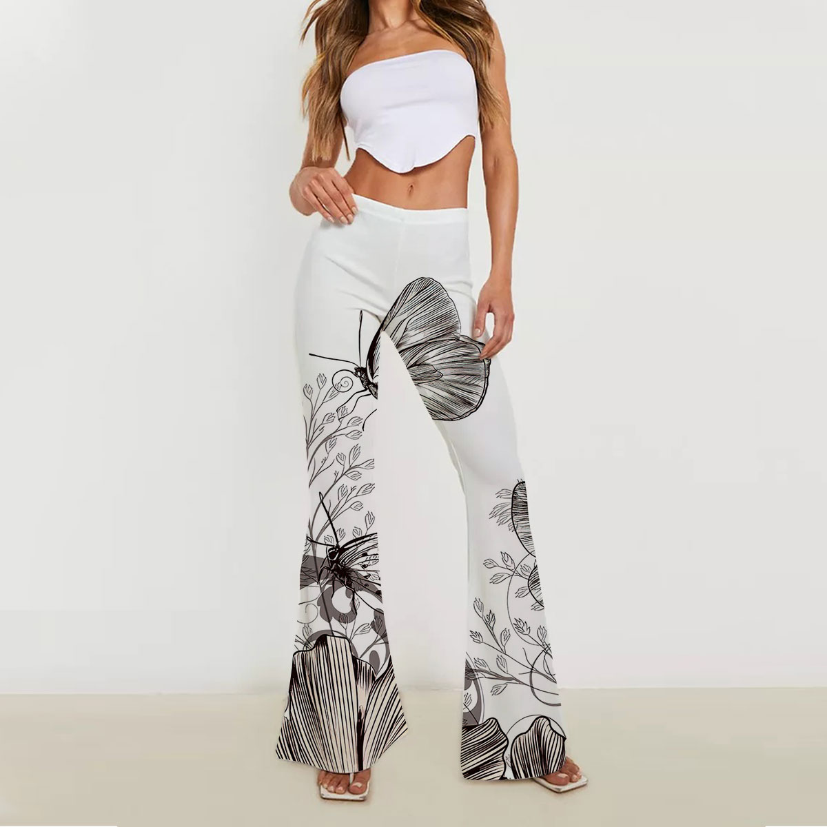 Flower And Butterfly Skinny Flare Pants