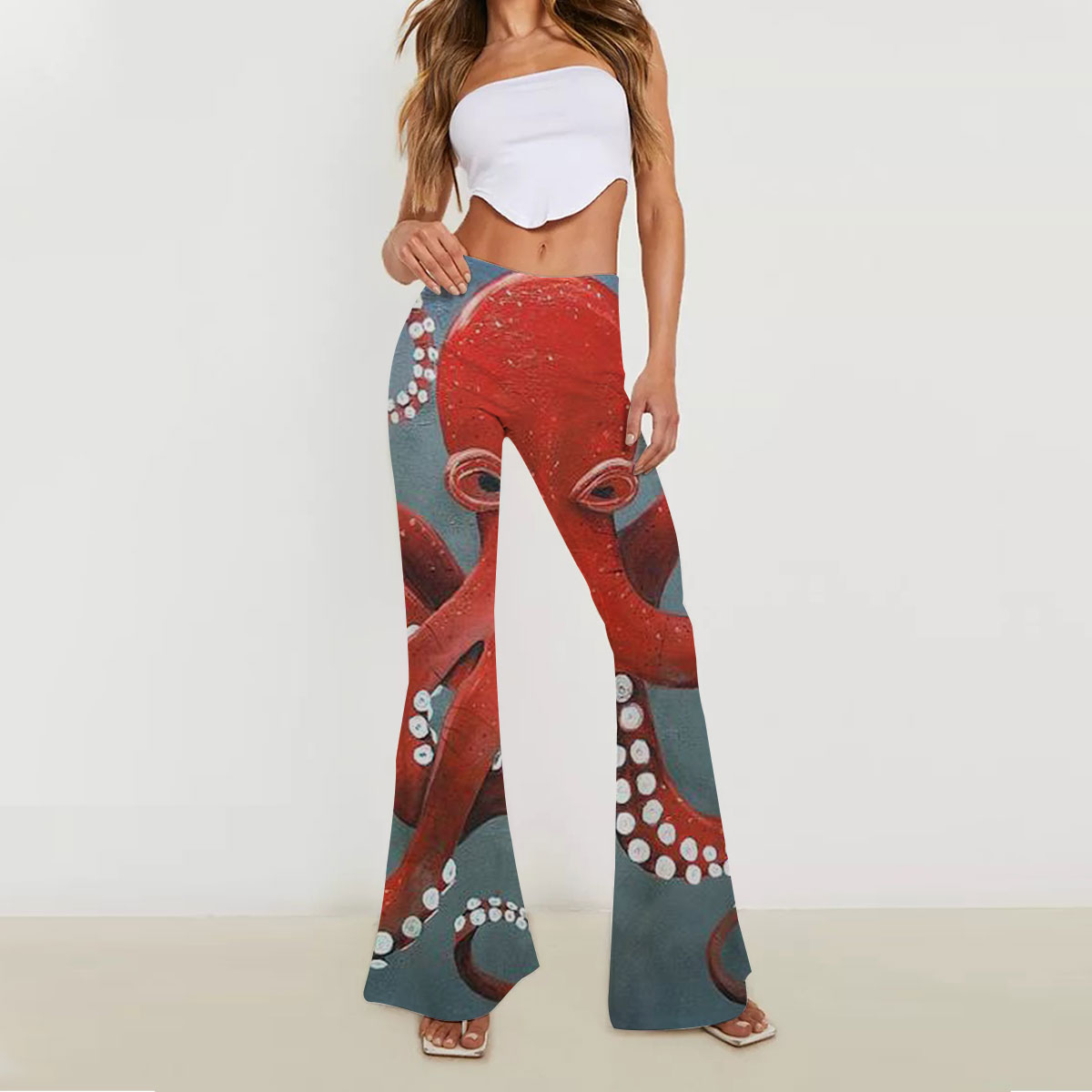 Giant Red Octopus Skinny Flare Pants
