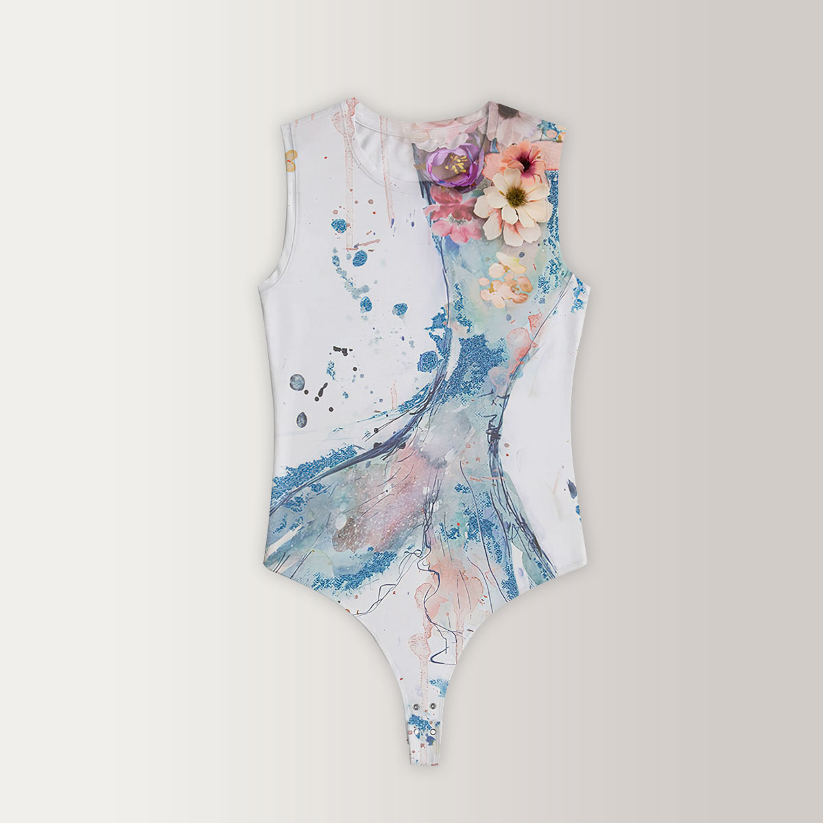 Floral Mermaid Tail Sleeveless Bodysuit