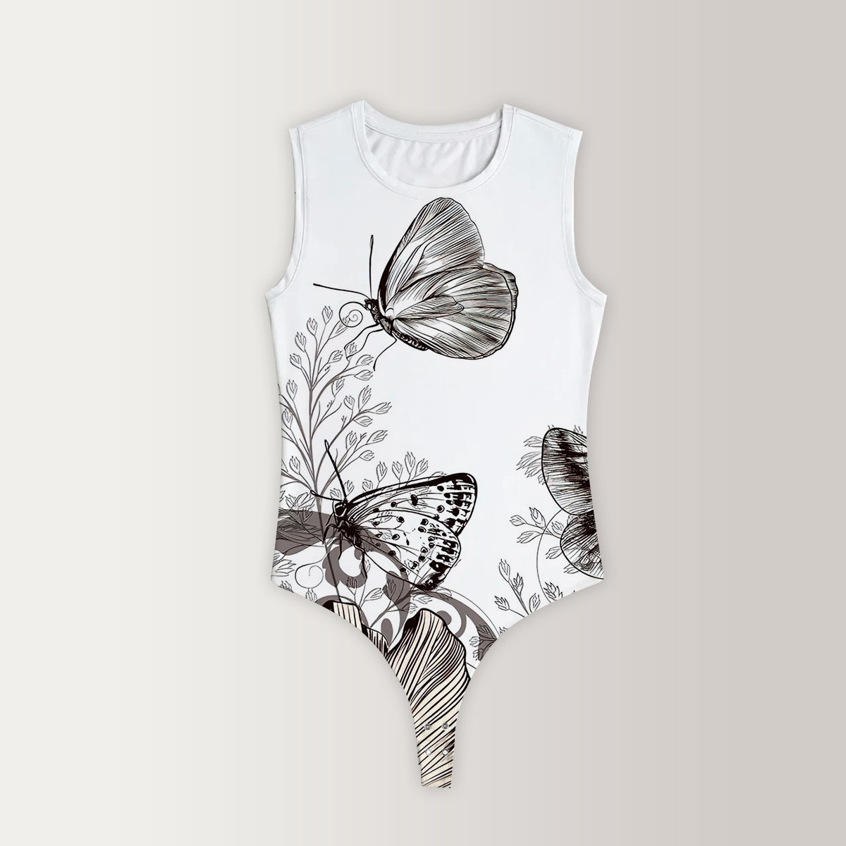 Flower And Butterfly Sleeveless Bodysuit